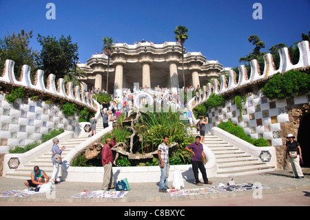 Entrance to Park Guell, Gràcia District, Barcelona, Province of Barcelona, Catalonia, Spain Stock Photo