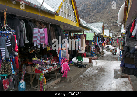 Tourist retail shops Tsomgo Lake Sikkim India Stock Photo