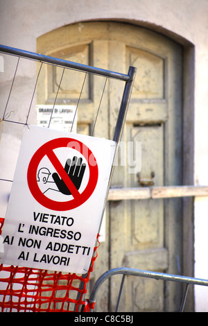 No entry sign on a building site in Italy. Stock Photo