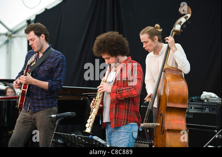 Musicians playing on stage in The Sam Crowe Group at Brecon Jazz Festival 2011 Stock Photo