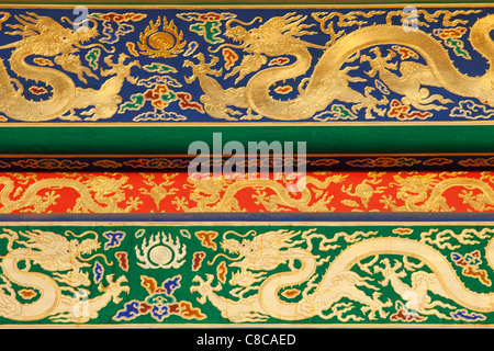 China, Beijing, Palace Museum or Forbidden City, Ceiling Detail depicting Dragons Stock Photo