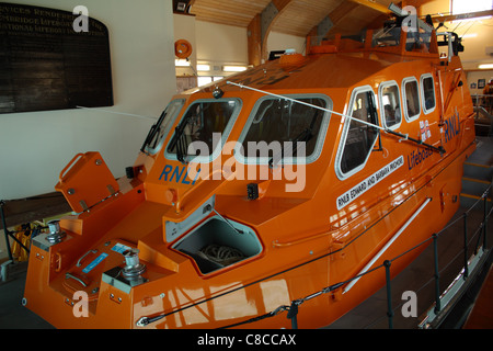 New RNLI Lifeboat Edward and Barbara Prigmore in the new RNLI Lifeboat Station at Foreland Point, Bembridge, Isle of Wight. Stock Photo