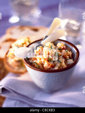 Potted seafood on crostinis Stock Photo