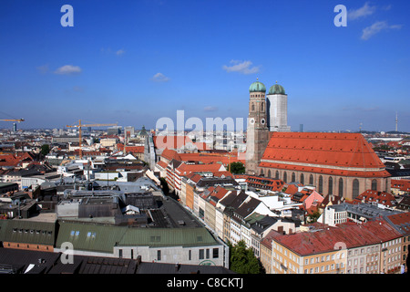 View of old Munich including the Cathedral of Our Dear Lady. Stock Photo