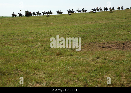 Rehearsal of the re-enactment of the Battle of Grunwald (1410) in Northern Poland. Stock Photo