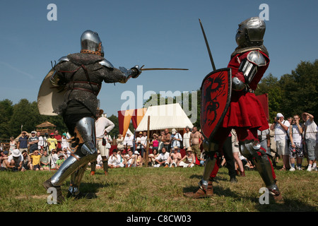 Knight tournament on the eve of the re-enactment of the Battle of Grunwald (1410) in Northern Poland. Stock Photo