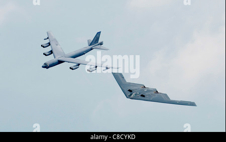 B 2 Spirit Stealth Bomber and B52 Stock Photo