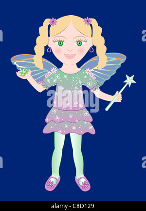 Vector of cute little Fairy girl with wand and Flowers. Stock Photo