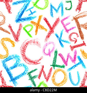 Seamless pattern - Crayon alphabet over white background Stock Photo