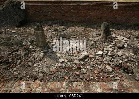 Ruins of the gas chamber of the Auschwitz II Birkenau German Nazi concentration and extermination camp in Oswiecim, Poland. Stock Photo
