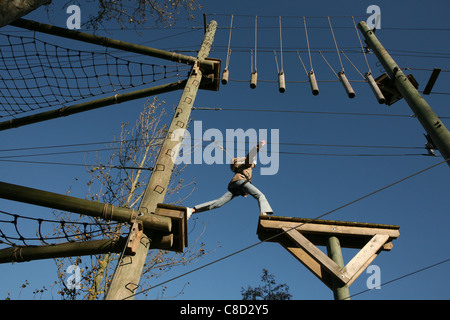 Aerial Extreme’s High Ropes Adventure Courses at Willen Lake in Milton Keynes, England, UK. Stock Photo