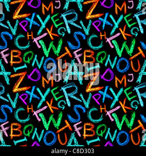 Seamless pattern - Crayon letters over white background Stock Photo