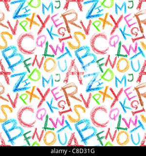 Seamless pattern - Crayon alphabet over white background Stock Photo