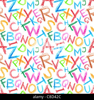 Seamless pattern - Crayon letters over white background Stock Photo