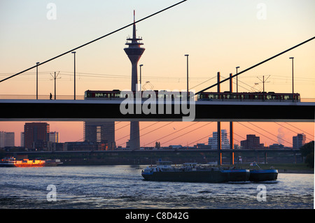 Skyline of Düsseldorf at river Rhine. Stock Photo