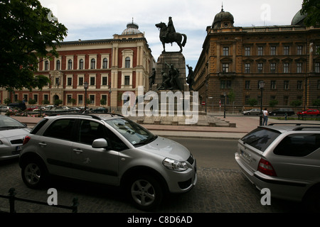 Grunwald monument with to Equestrian statue of Polish king Wladyslaw II Jagiello in Krakow, Poland. Stock Photo