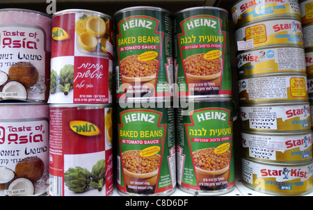 Multilingual Canned Food in Israel Stock Photo