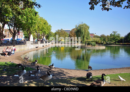 Pond on Feltham Green, High Street, Feltham, London Borough of Hounslow, Greater London, England, United Kingdom Stock Photo