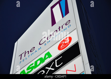 The Centre Feltham Shopping sign, High Street, Feltham, London Borough of Hounslow, Greater London, England, United Kingdom Stock Photo