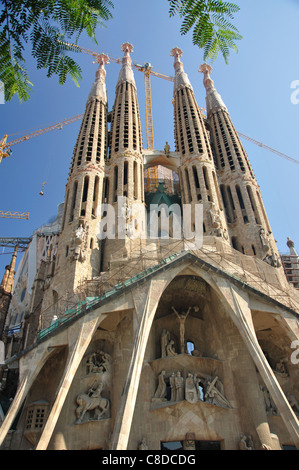 Passion façade, Sagrada Família Basílica, Barcelona, Province of Barcelona, Catalonia, Spain Stock Photo