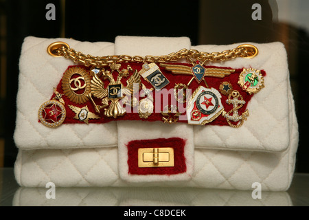 Chanel handbag of Paris Moscow collection in Chanel Boutique at Piazza della Signoria in Florence, Italy. Stock Photo