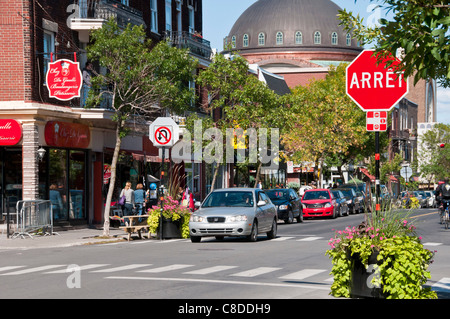 Saint Viateur street Mile End area Plateau Mont Royal city of Montreal Canada Stock Photo