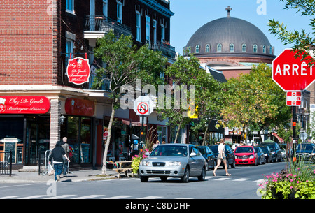 Saint Viateur street Mile End area Plateau Mont Royal city of Montreal Canada Stock Photo