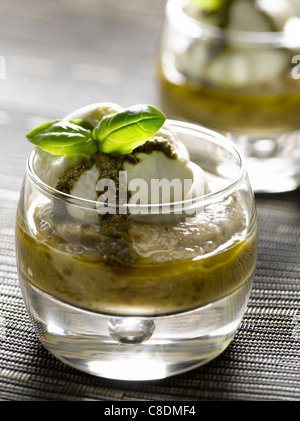 Eggplant caviar,mascarpone mousse and basil puree Stock Photo