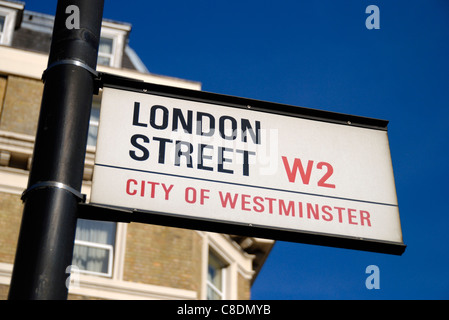 London Street W2 City of Westminster street sign, Paddington, London, England Stock Photo