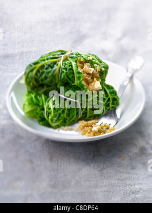 Small cabbages stuffed with tofu and quinoa Stock Photo