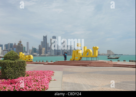 corniche doha qatar city center skyline Stock Photo