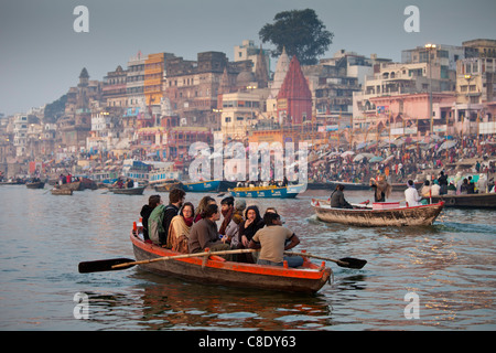 Traditional scenes on River Ganges at Varanasi, Benares, Northern India Stock Photo