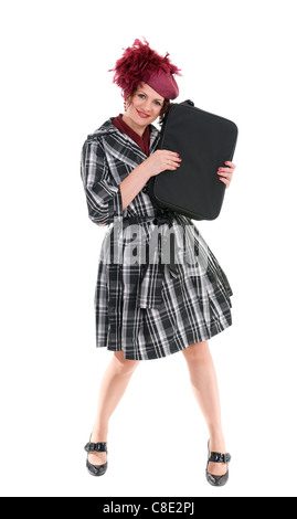 The woman with a bag in a ladies' hat isolated on white background Stock Photo