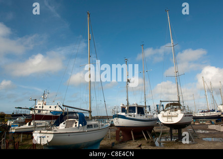 Boats in the dry dock at Holyhead, Isle of Anglesey, Wales. Stock Photo