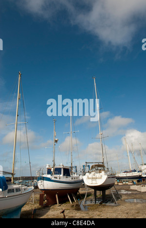 Boats in the dry dock at Holyhead, Isle of Anglesey, Wales. Stock Photo