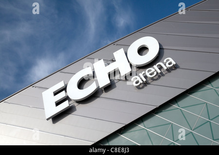 The Echo Arena Liverpool logo, King's Dock, Liverpool Waterfront, England. Stock Photo