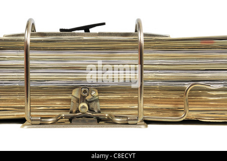 Close up of a office binder with important documents on white background Stock Photo