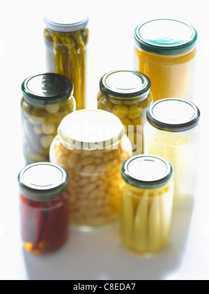 Assorted food in jars Stock Photo