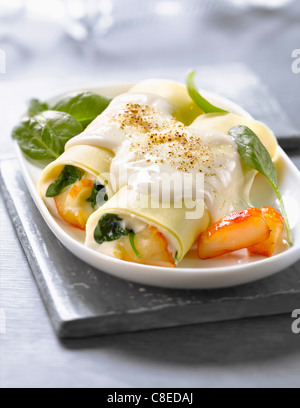 Haddock and spinach Cannellonis Stock Photo
