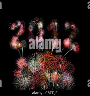 The year 2012 written in fireworks over a pyrotechnic display in a square frame Stock Photo