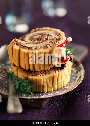 Two slices of Christmas log cake Stock Photo