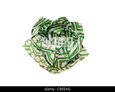 origami lotus flower made from green and white patterned paper isolated on white Stock Photo