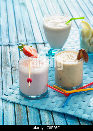 Milk shakes : strawberry, vanilla and banana Stock Photo