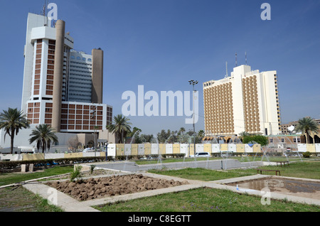 Firdouz (Paradise) square with the Ishtar (left formerly Sheraton) and Palestine (Meridien) hotels Stock Photo