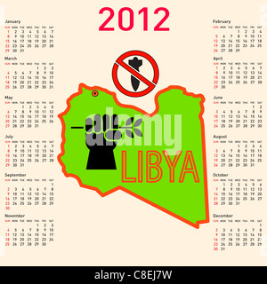 Stylish calendar Stop military operations in Libya. for 2012. Week starts on Sunday. Stock Photo