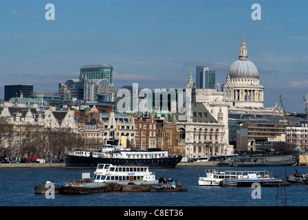 View from Waterloo Bridge overlooking the Thames and the City, including St. Paul's Cathedral, London, England, United Kingdom Stock Photo
