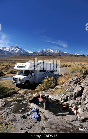 Natural, outdoor, Hot Tub, RV, Camper, Sierra Nevada, near Mammoth Lakes, California, USA, United States, America, bath Stock Photo