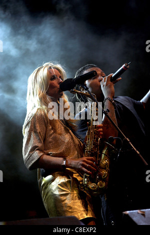 Candy Dulfer live on stage at the 2011 Caribbean sea Jazz Festival. Stock Photo