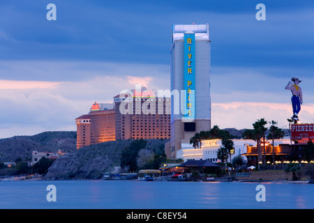 River Palms and Harrah's Casinos on the Colorado River, Laughlin City, Nevada, United States of America Stock Photo