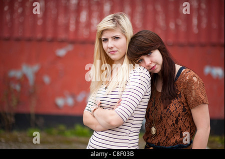 Two 16 17 year old teenage girls, UK Stock Photo